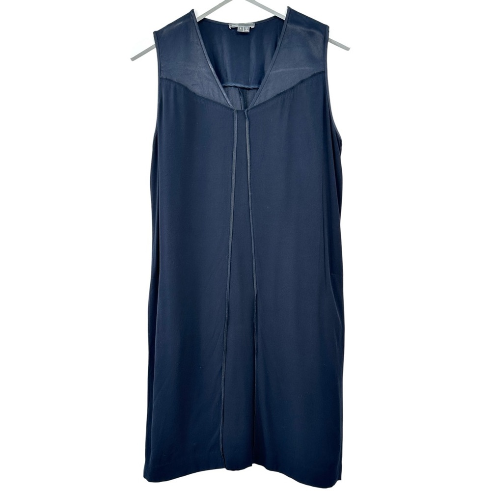VINCE Navy Black Exposed Seam Trim Sleeveless Loose Fit Sheath Mini Dress sz L